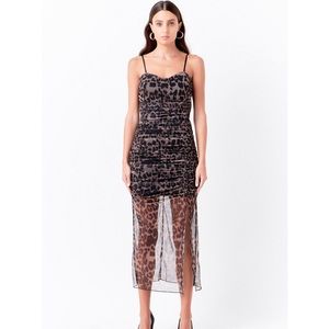 Endless Rose Women's Ruched Mesh Asymmetrical Midi Dress